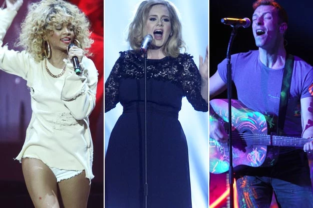 Rihanna Adele Chris Martin of Coldplay Rihanna Adele Chris Martin of Coldplay